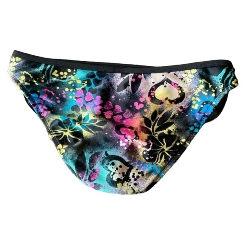Hobie Colorful Heart Graffiti Bikini Swim Bottom Side Tie Size‎ Large